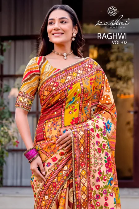 Raghwi Vol 2 By Kashvi Chinon Printed Beads Saree 